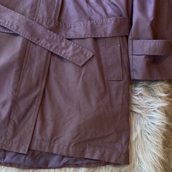 London Fog Coat Sz 12 Trench Tie Waist Belt Long Lined Collared Purple Vintage - Picture 2 of 11